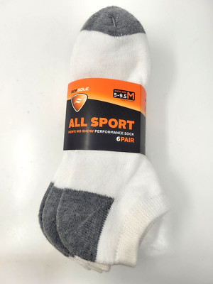 6 Pair Sof Sole All Sport Men's No Show Performance Sock Size Medium White/Grey
