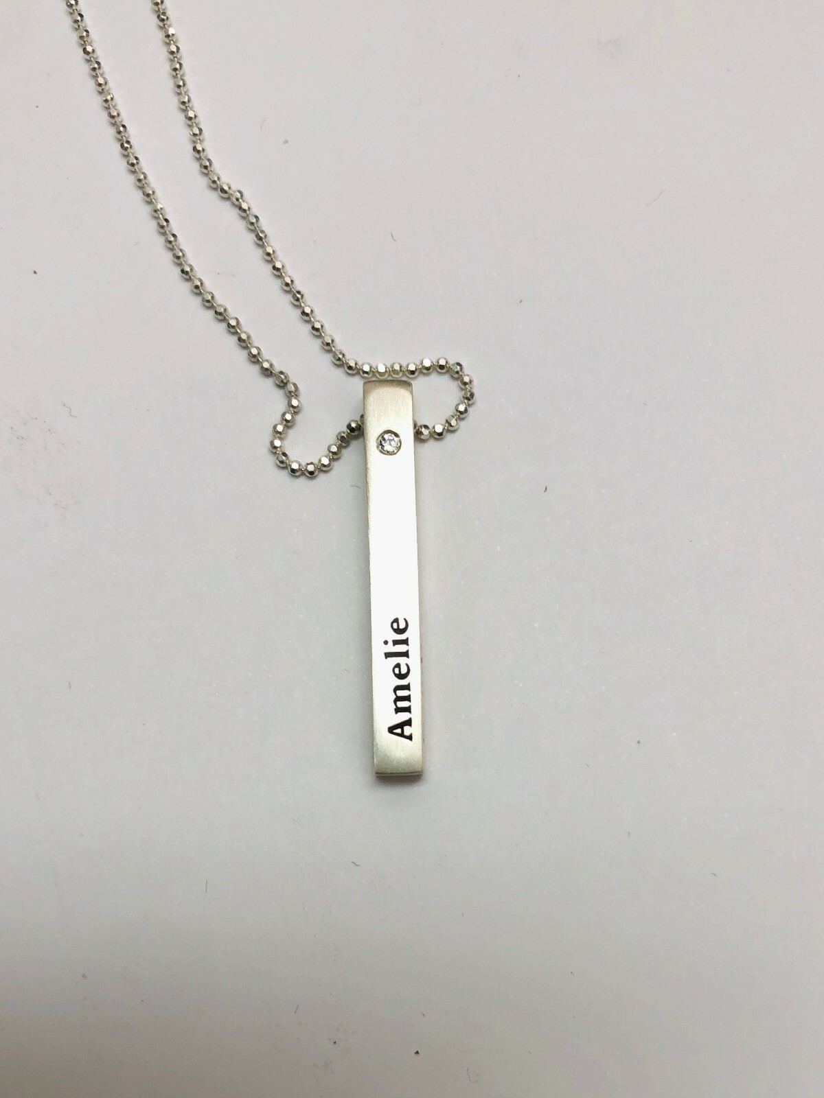 Pre-owned Kgm Diamonds Name Pendant Necklace Mother 3d Bar 2 Diamond 0.06 Ct Brushed Matte925 Silver In White/colorless