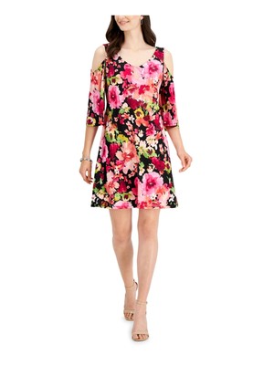 CONNECTED APPAREL Womens  3/4 Sleeve V Neck Short Party Shift Dress