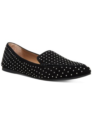 

STEVE MADDEN Женские черные кожаные лоферы без шнуровки с перьями и заклепками 5,5 м, Черный, FEAT04S1
