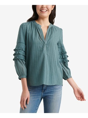 

LUCKY BRAND Женский зеленый топ с длинными рукавами и вырезом под горло Petites