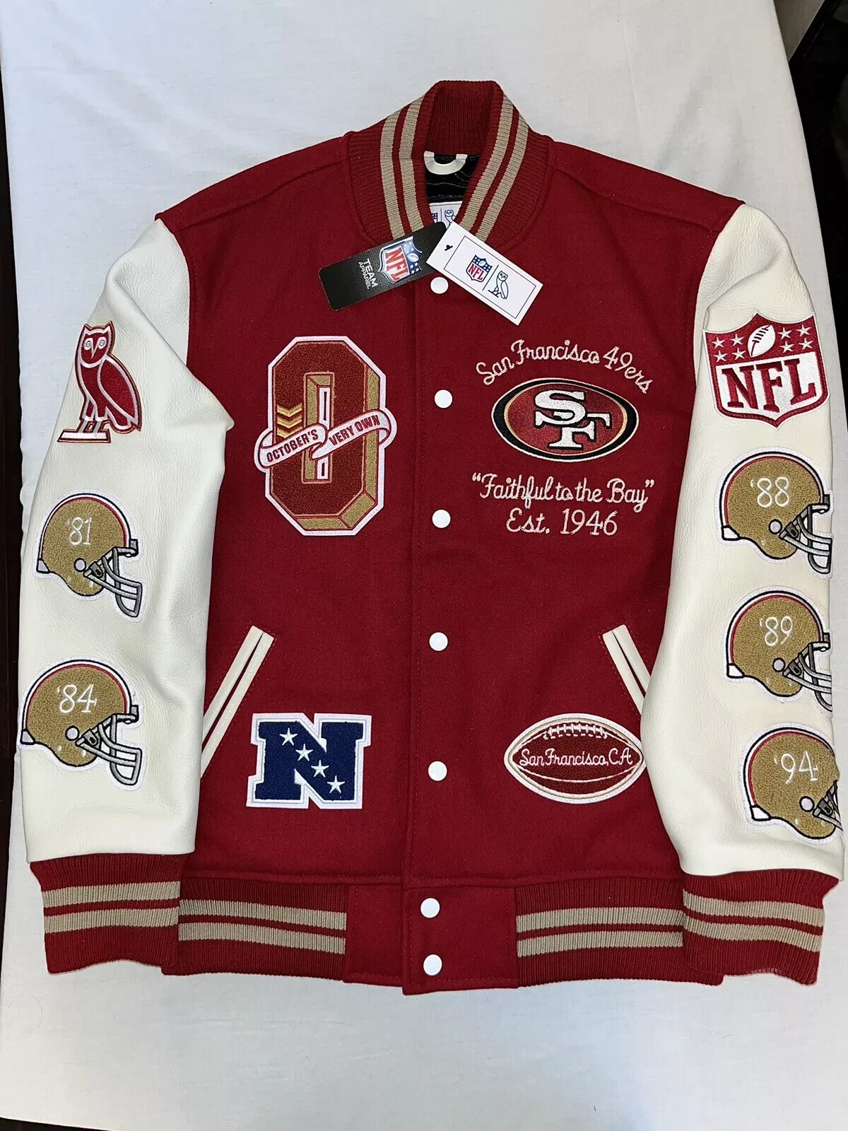 OVO X NFL San Francisco 49ers Leather Wool Varsity Jacket