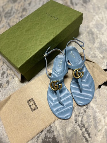 New Gucci double G thong sandals Leather Sweet Blue Color