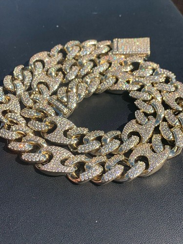 Pre-owned Silver Men's Miami Cuban Gucci Link Chain 14k Gold Plated Stainless Figarucci Choker Cz In