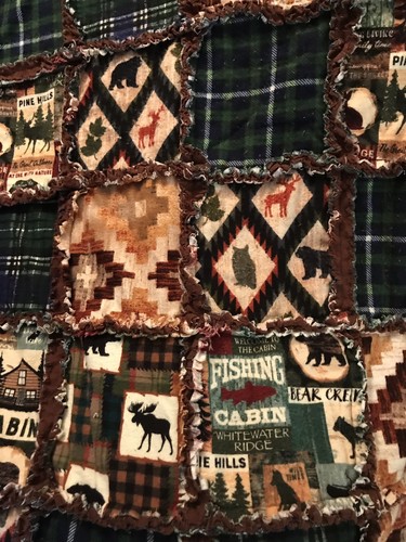 Flannel Rag Quilt Throw XL Cabin Lodge Wilderness Northwoods Theme Earth Tones
