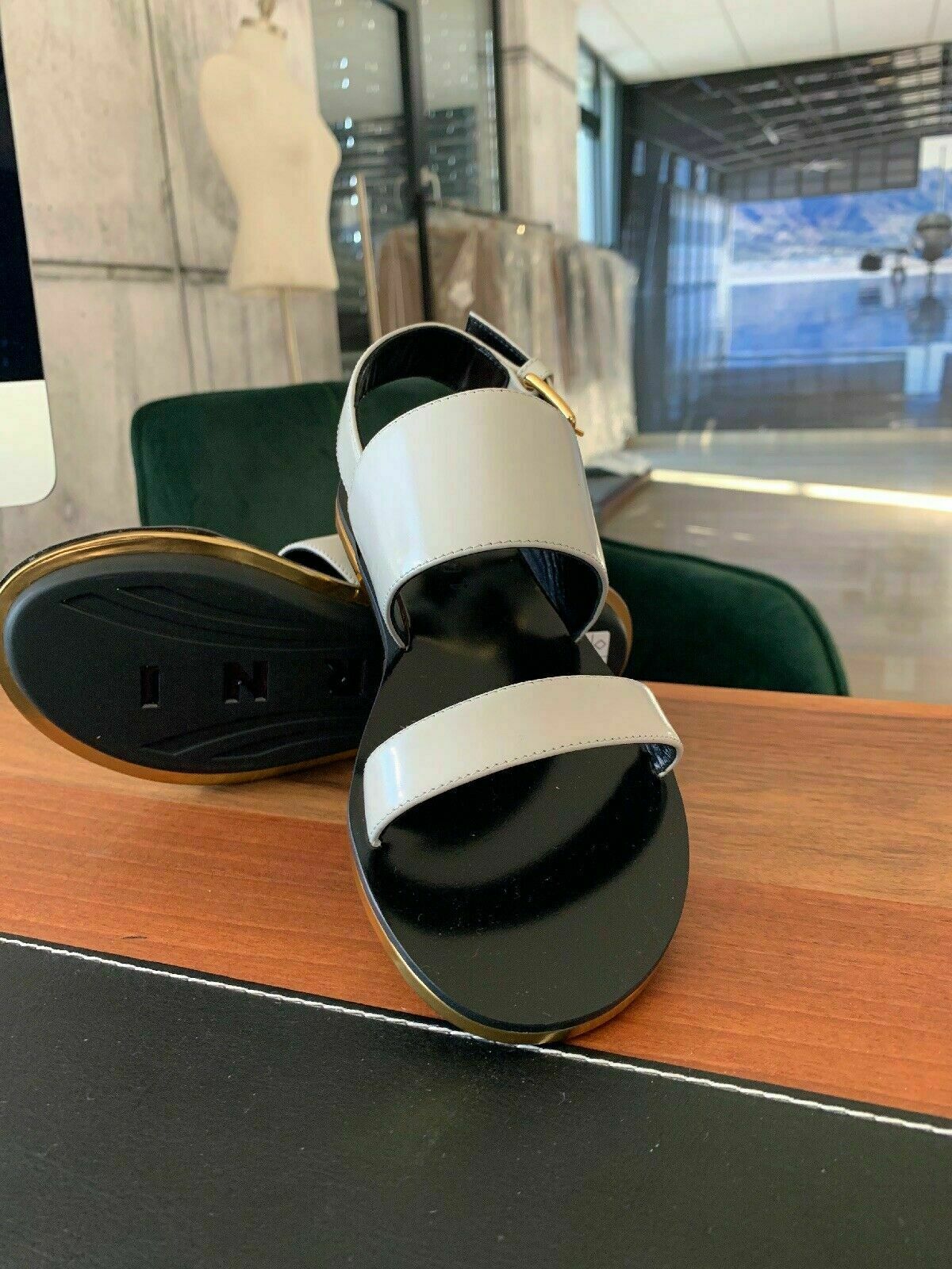 Pre-owned Marni Iconic Cult Leather Sandals Flats Slides Buckle Sandals Shoes 39 In Gray