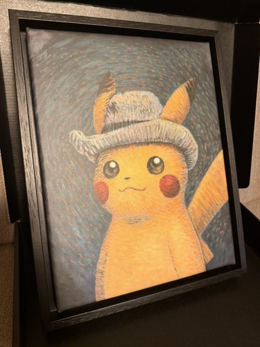 Van Gogh Pikachu canvas art black frame Rare Limited Van