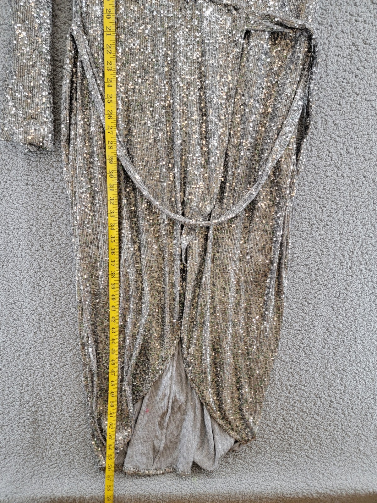 Pre-owned Halston Heritage Halston Falan Sequined Wrap Dress Women's 10 Dark Silver Long Sleeve Lined