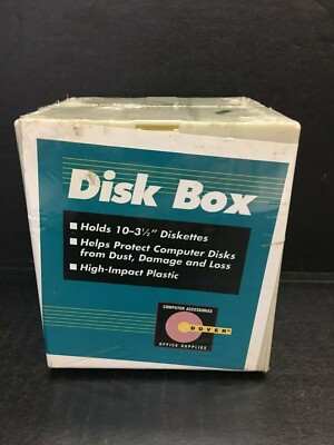 2 ea Vintage Disk Box - Holds 10 3.5'' Diskettes (High Impact Plastic) Brand New