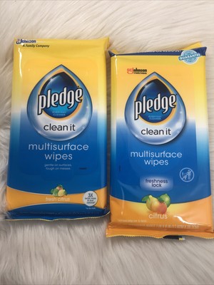 (2) Pledge Clean It Multisurface Wipes Fresh Citrus Scent 25 Wipes per Pack