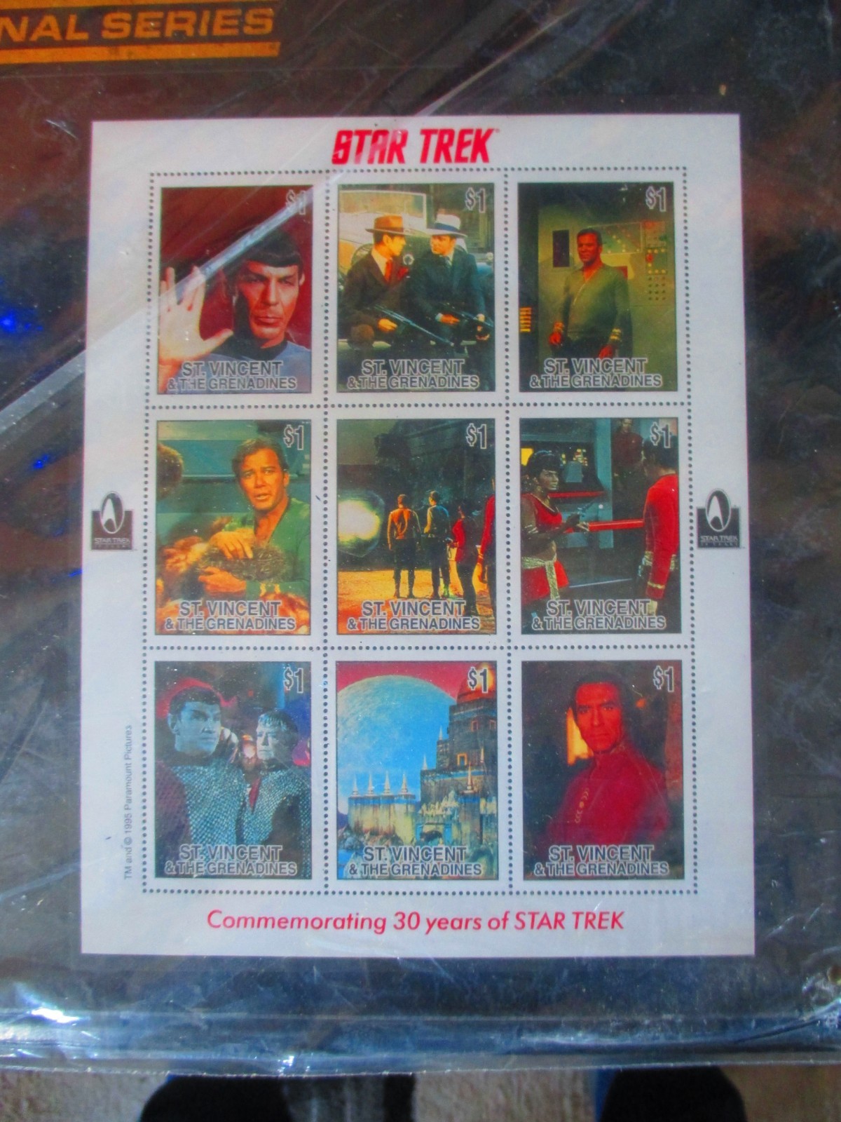 Star Trek Commemorative Plaque with Sheetlets of Stamps Official St. Vincent and