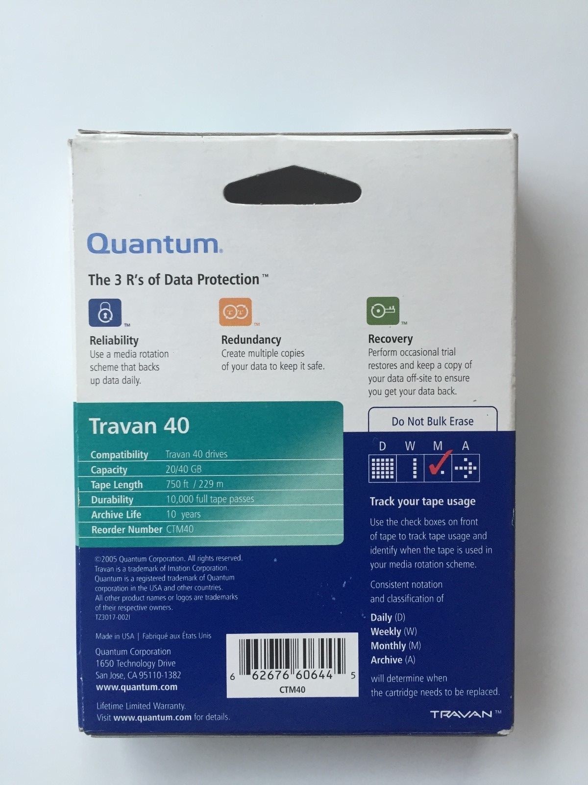 Quantum Travan 40 Cartridge 20/40 GB