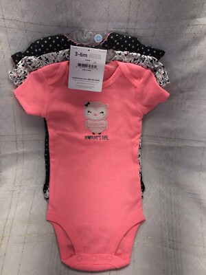 Carters Child Mine Mommys Girl 3pc Bodysuits Set Owl Neon Pink Black Smile 3-6Mo