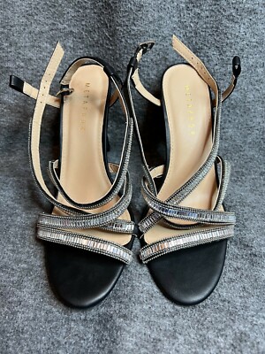 NEW Metaphor Women s Empress Strappy Black Dress Heels with Rhinestones, Size 9
