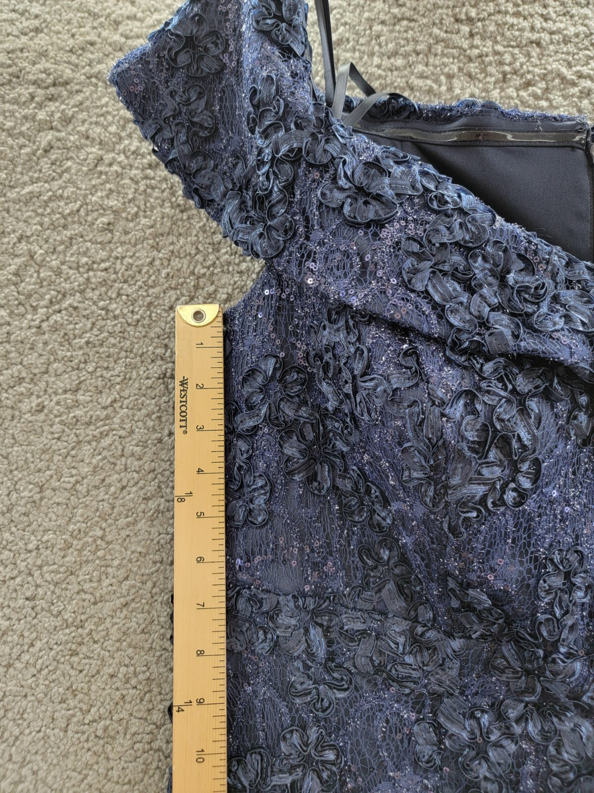 Xscape Plus Size Off Shoulder Embroidered Lace Dress Women's 16W Navy Back Zip - Picture 8 of 21