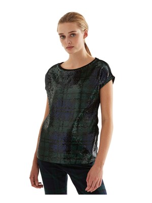 

LAUREN RALPH LAUREN Женская черная клетчатая футболка с коротким рукавом и вырезом лодочкой для вечеринок, Черный