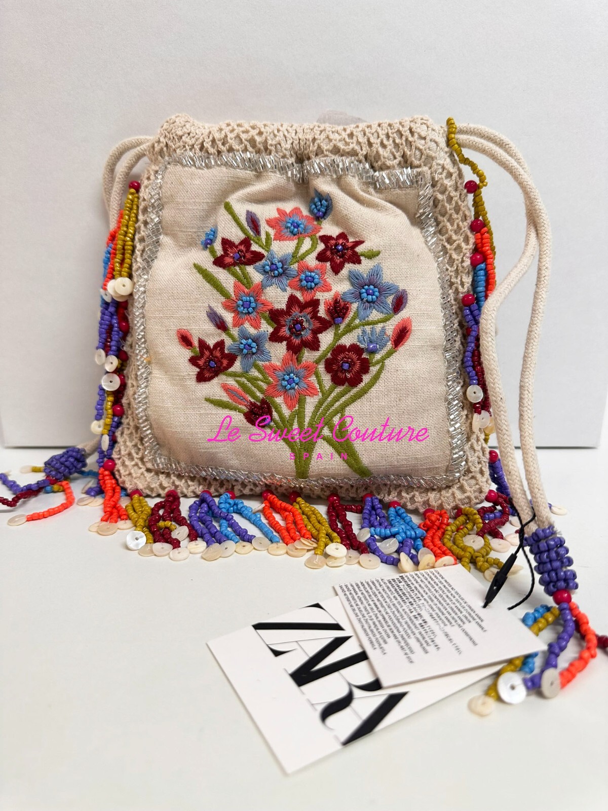 ZARA WOMAN NWT SS25 FLORAL EMBROIDERED BUCKET BAG 6505/610