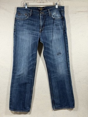 Lucky Brand Mens Jeans 34x30 Blue Distressed Straight Leg Y2K Grunge Denim