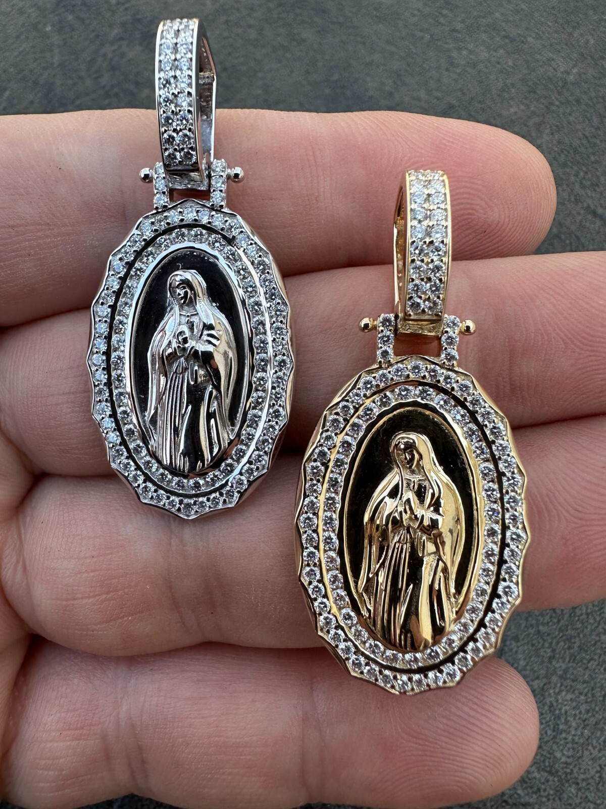 Pre-owned Harlembling 1.55ct Real Diamond Virgin Mary Pendant 925 Silver Necklace Medallion Pendant In White