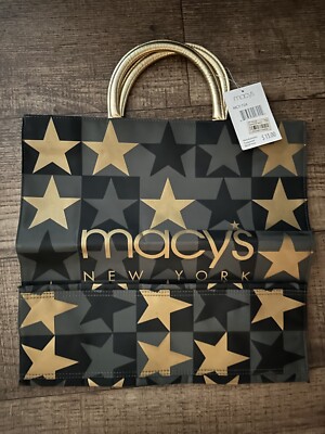  MACY S NEW YORK CITY LOGO Reusable TOTE BAG BLACK PLASTIC