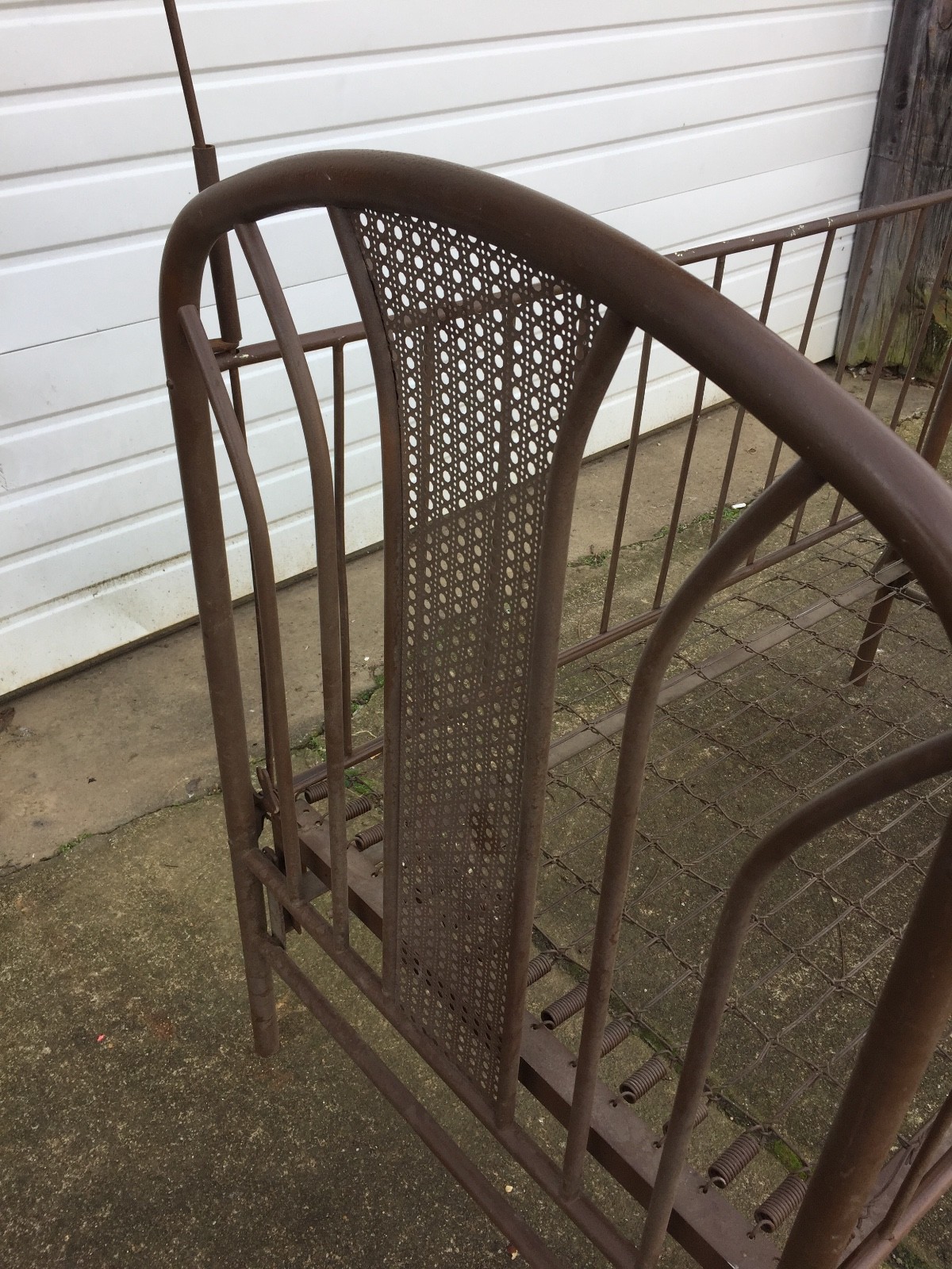 Antique Crib Wrought Iron Baby Bed Toddler Adjustable Side Rail Brown Perforated
