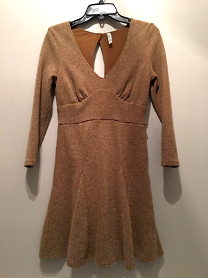 Free People Tweed Skater Dress Women Small Golden Brown Back