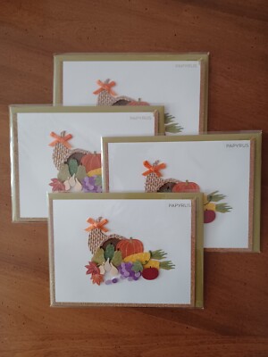 Papyrus Greeting Cards 3D Thanksgiving Cornucopia Glitter Lot of 4 Cards