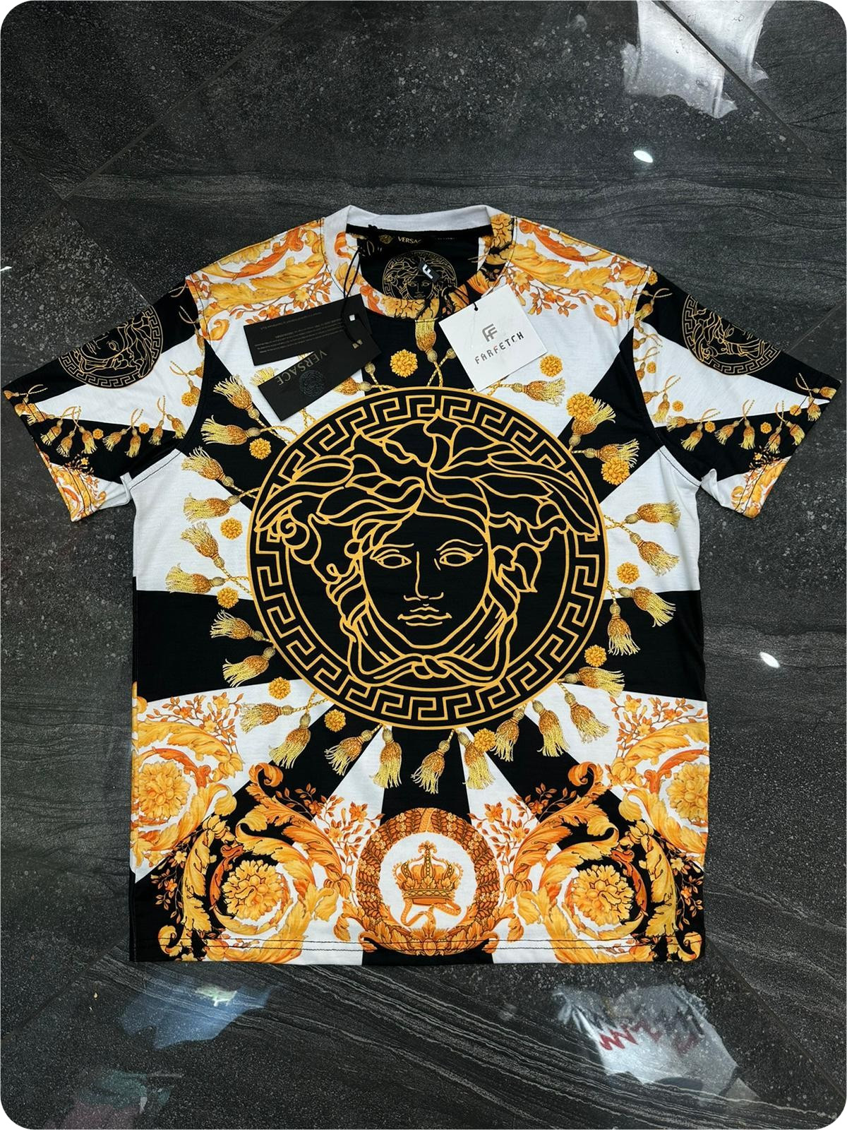 Men's Versace Floral Gold T-Shirt Short Sleeve Size L