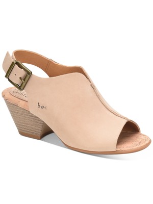 

Женские кожаные сандалии BOC Beige Logo Tesia с круглым носком на блочном каблуке с ремешком на пятке, Бежевый, BC0001011