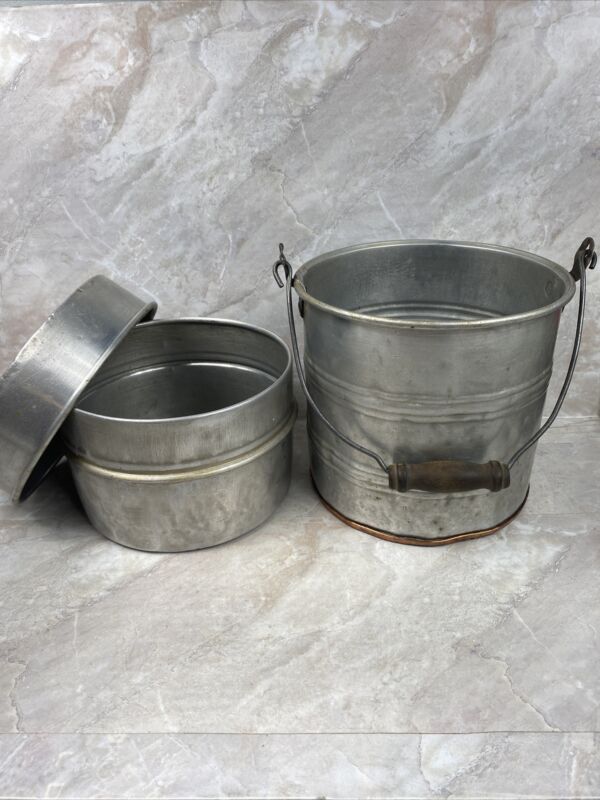 Antique Vintage Coal Mining Miners Lunch Bucket Pail 3 Piece Copper Bottom