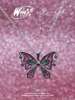Winx Club  Flora Enchantix Fairy Wings Necklace, Silver Plated
