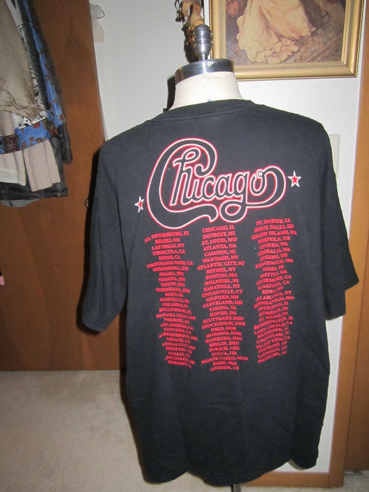 Chicago 1967 band tour t-shirt  cities listed on back