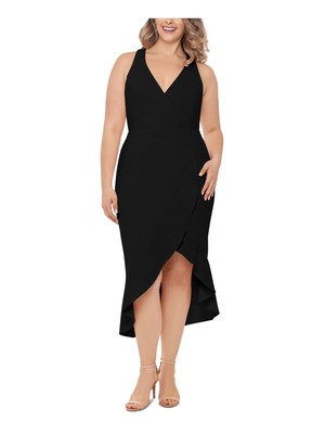 

XSCAPE Женское Черное Платье Миди Русалка Без Рукавов Из Крепа с Кружевным Подолом Плюс, Черный