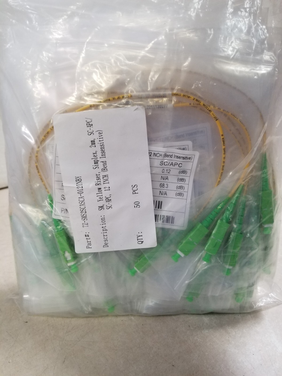 Lot of 50 - TZCS-SMS2SCASCA-012INBY SM Yellow Riser Simplex 2mm SC