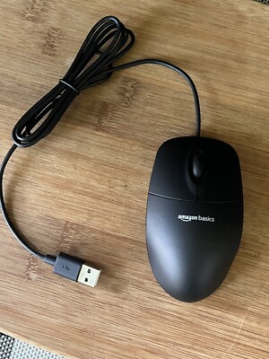Amazon Basics 3-Button USB Wired Computer Mouse (Black), 1-Pack New