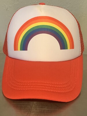 Rainbow Adjustable Snapback Red Mesh & Bill Trucker Hat Cap
