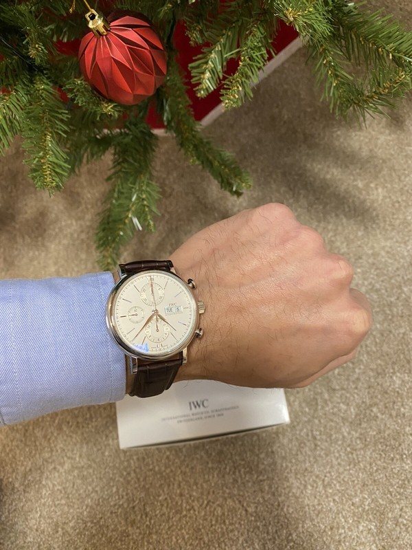 IWC Portofino Silver Men's Brown & Black Leather Strap Watch