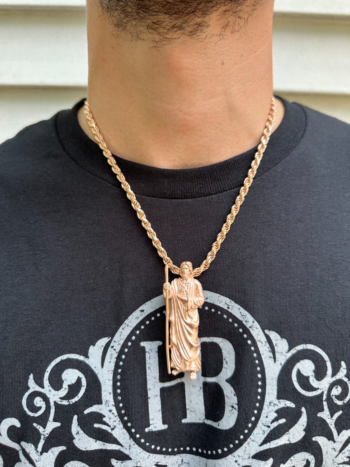 Pre-owned Harlembling Heavy 3d San Judas St Jude Real 925 Silver 14k Yellow Rose Gold Pendant Necklace