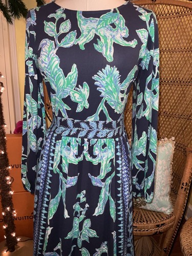 Pre-owned Lilly Pulitzer Micole Maxi Dress ? High Tide Navy Sweet Parakeet Size 6,14 In Multicolor