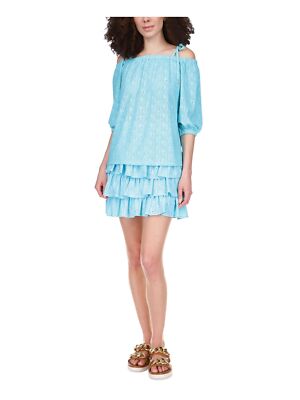MICHAEL MICHAEL KORS Womens Aqua 3/4 Sleeve Off Shoulder Top XS