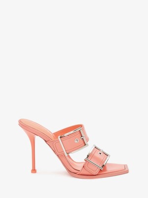 Женские босоножки на шпильке без застежки с коралловым носком от ALEXANDER MCQUEEN, кожаные босоножки на каблуке 38
