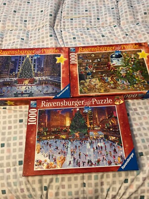 Lot of 3 Ravensburger Christmas Puzzles, 2 Limiteds, all COMPLETE
