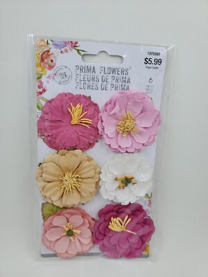 Prima Flowers 6 2'' Paper Flowers Pinks White Peach New