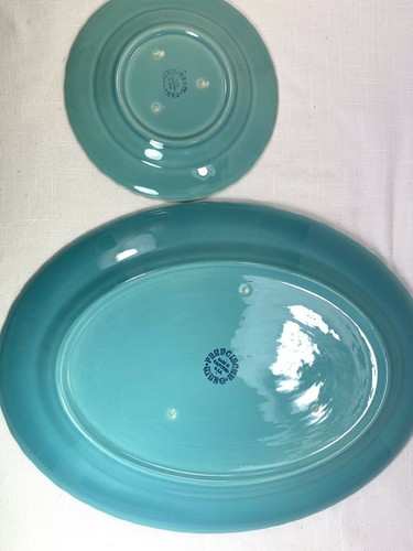 Vintage Franciscan Coronado Swirl Turquoise Aqua Saucer And Oval Platter