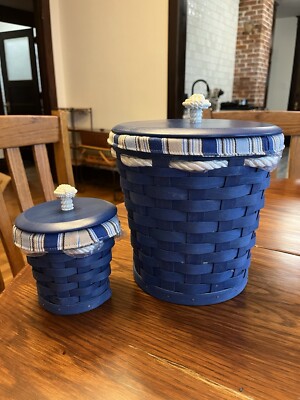 LONGABERGER 2009 LARGE AND SMALL CORNFLOWER PAIL BASKET SET NAUTICAL ROPE