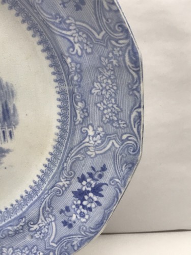 Antique E. CHALLINOR Blue Transferware Plate Ardennes c1850
