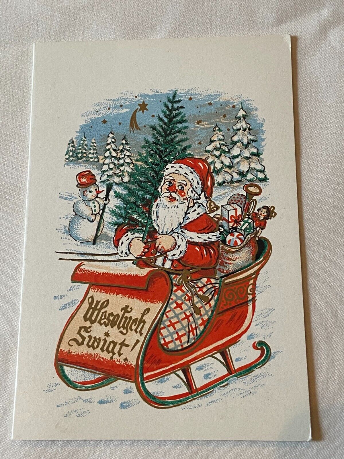 Vintage Used 70s Gilded Polish Christmas Greeting Card Santa Vintage Used 70s Gilded Polish Christmas Greeting Card Santa