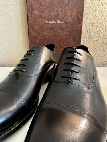 Pre-owned Stefano Ricci Calfskin Leather Luxury Oxford Laced Dress Shoes Us 13, Uk 12 In Black