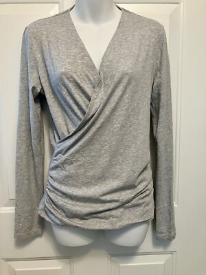 Sundance Women s Gray Faux Wrap Vanessa Ruched Stretchy V Neck Top size Small