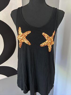Bear Dance Tank Sequin Starfish Mermaid Sparkly Beachy Nautical Gold Cruise Med